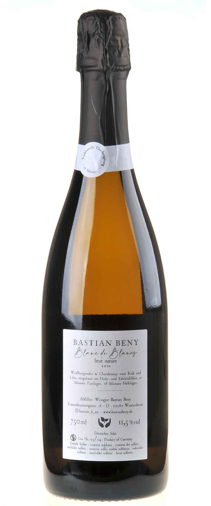 Weingut Bastian Beny Blanc de Blancs Brut Nature 2021 Rücketikett