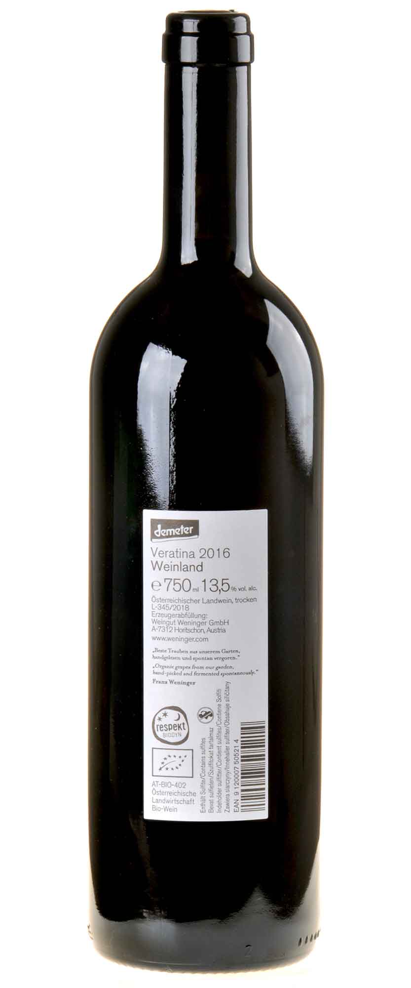 Weingut Weninger Veratina Bio 2016 Rücketikette