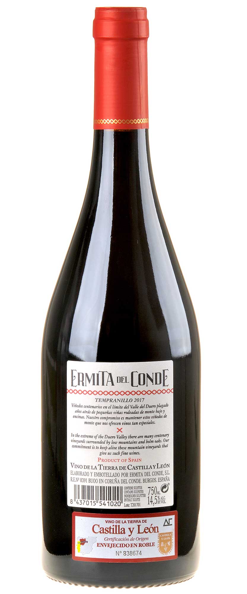 Ermita del Conde Tempranillo 2017 Rücketikett