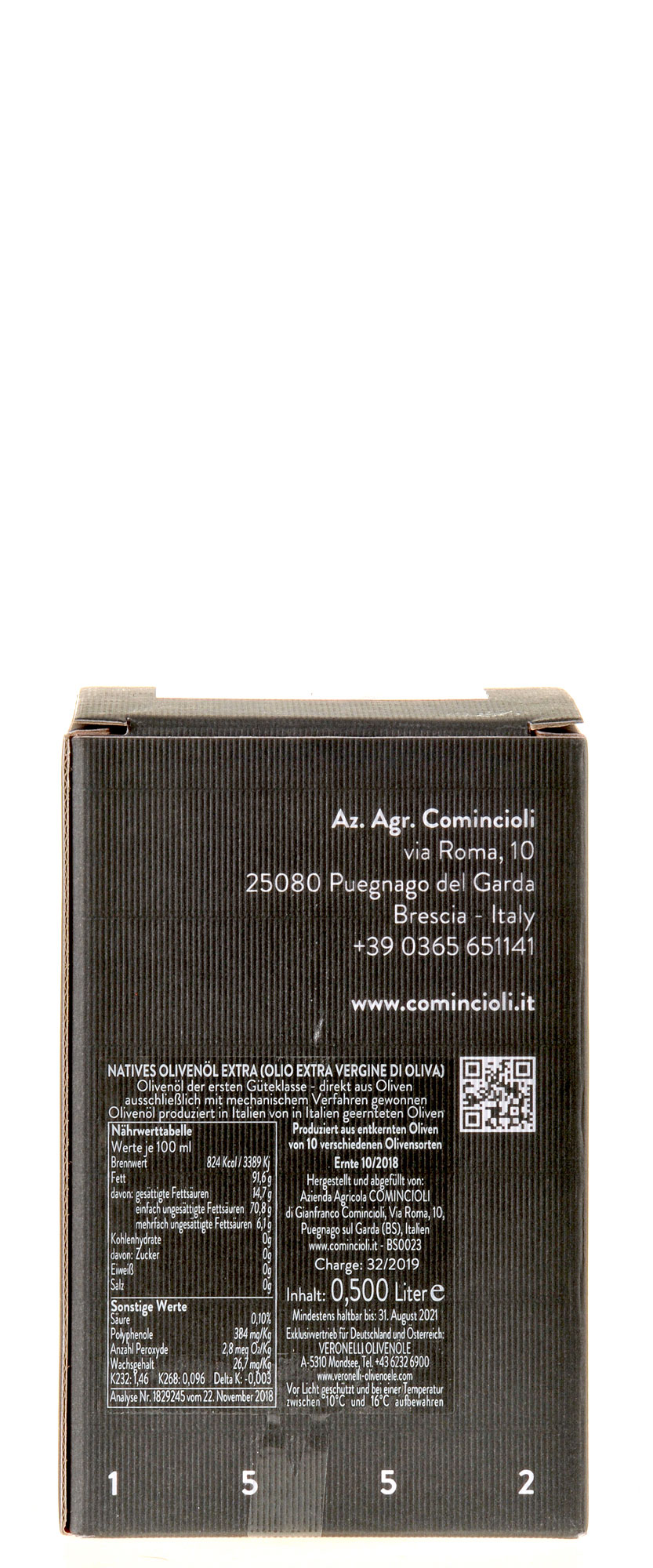 Gianfranco Comincioli Numero uno Olivenöl Extra Vergine i denocciolati 2018 500ml Rücketikette