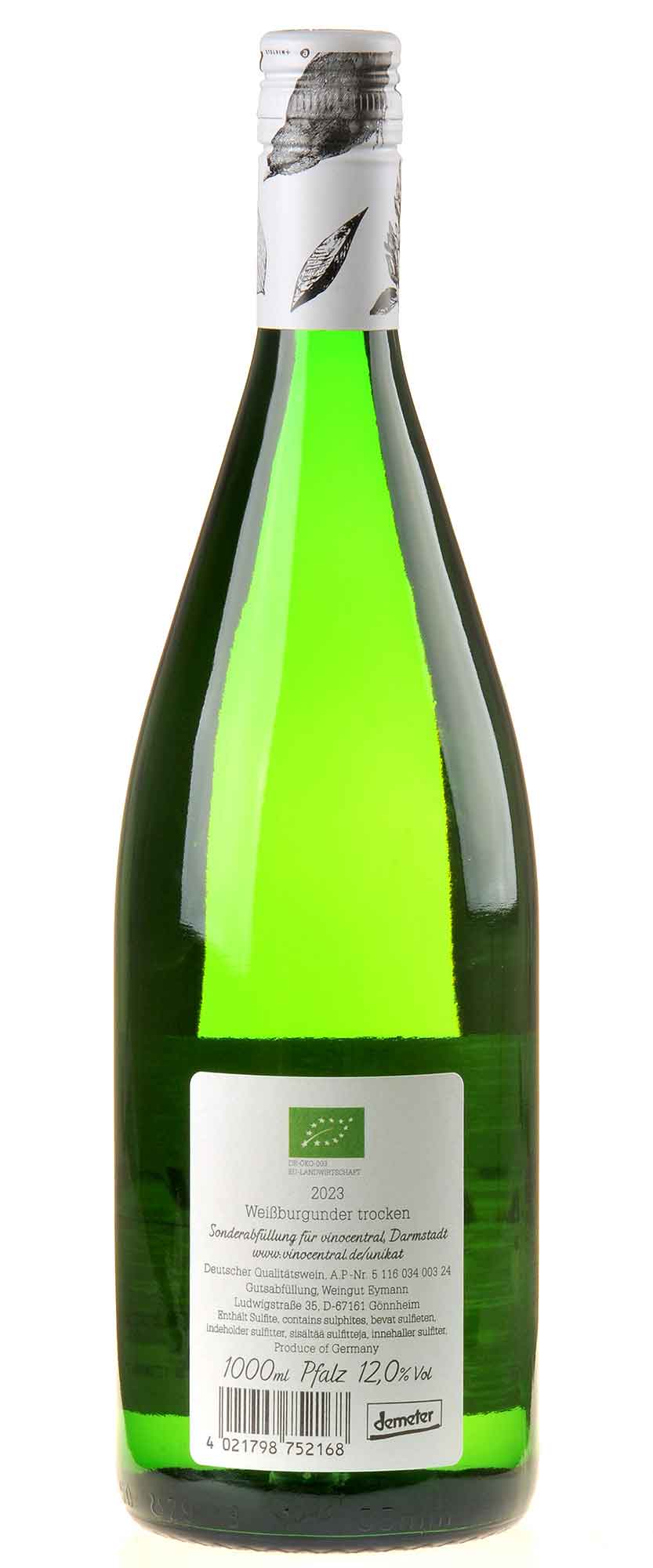 Weingut Eymann Pfälzer Weißburgunder 1 Liter Bio 2023 Rücketikett