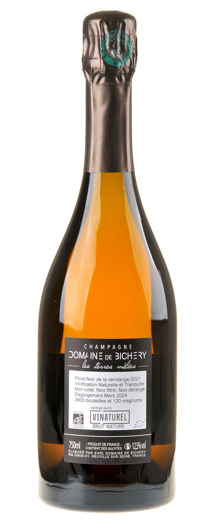 Domaine de Bichery Champagne Les Terres Mêlées Brut Nature Bio 2021 Rücketikett