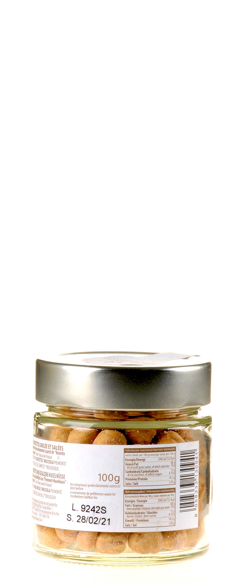 Altalanga azienda agricola Haselnüsse geröstet und gesalzen im Glas Bio 100g Rücketikette