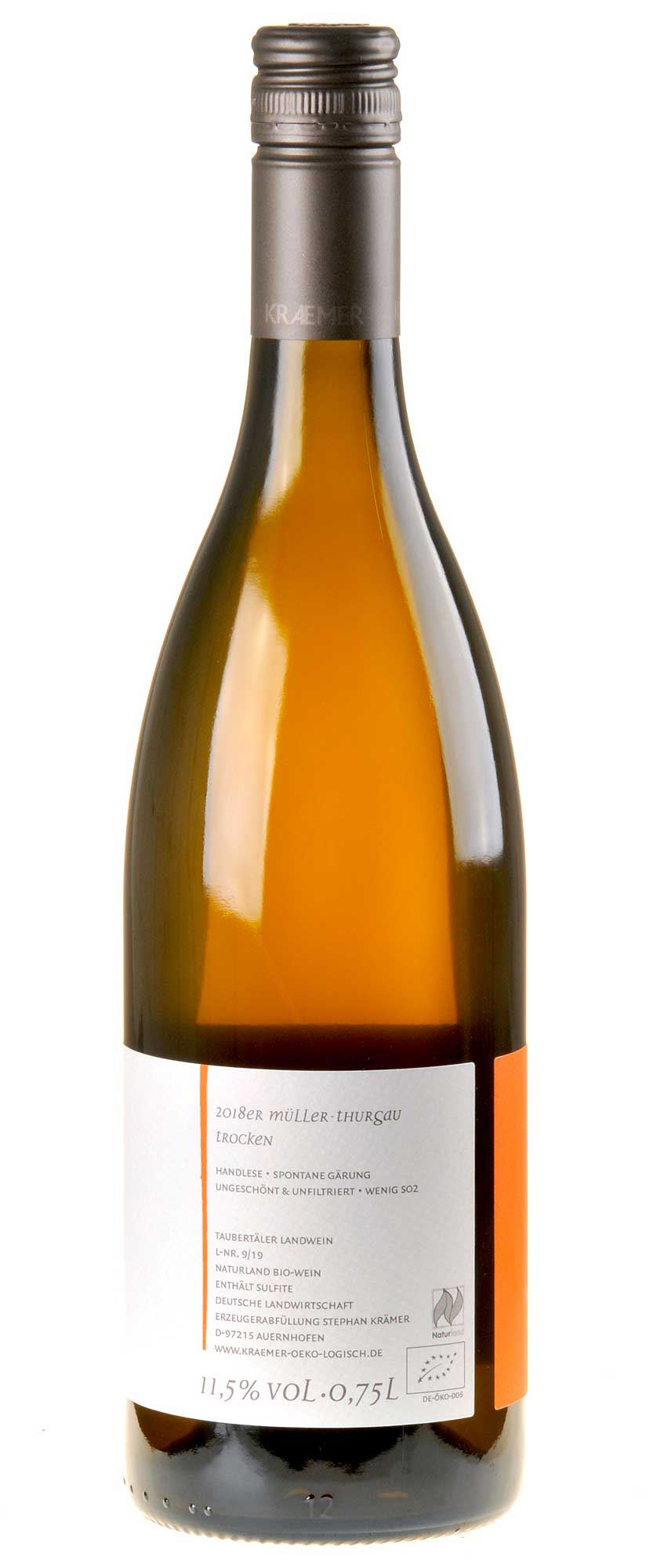 Ökologischer Land- & Weinbau KRAEMER Müller-Thurgau Muschelkalk Bio 2018 Rücketikette