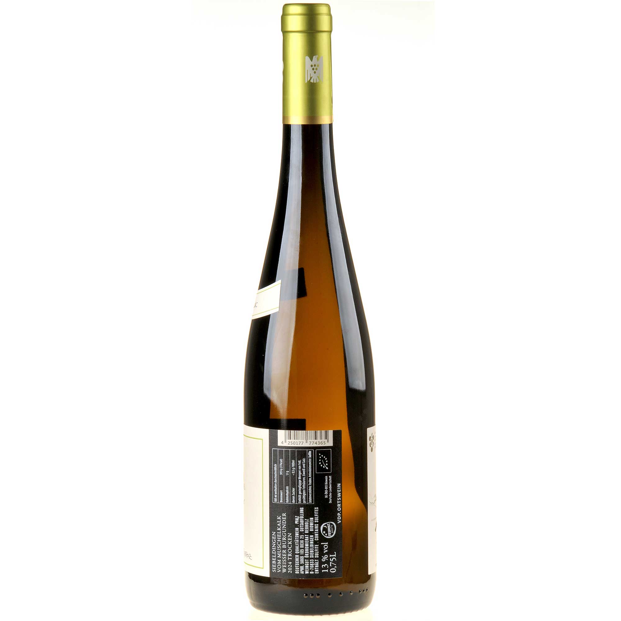 Weingut Ökonomierat Rebholz Weißer Burgunder Siebeldingen vom Muschelkalk Bio 2024 Seitenetikett
