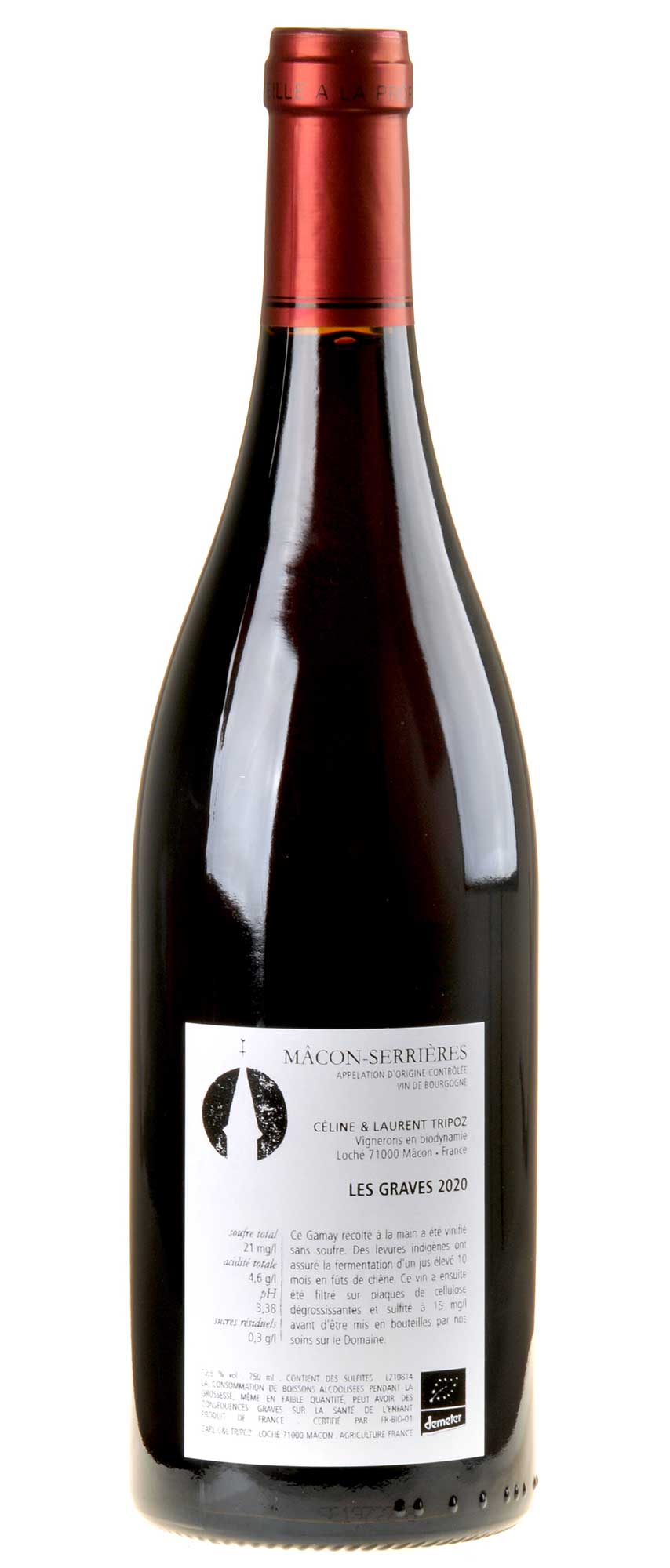 Céline & Laurent Tripoz Macon Rouge Les Graves Serrieres Bio 2020 Rücketikett