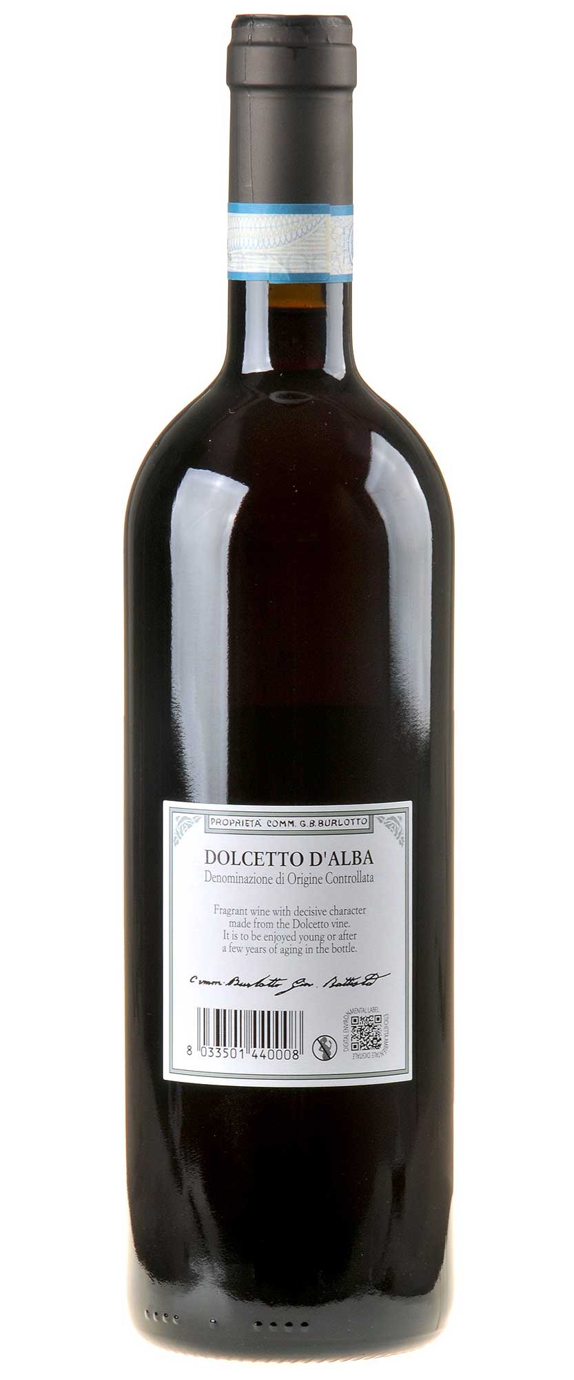Comm. G.B. Burlotto Dolcetto d'Alba 2023 Rücketikett