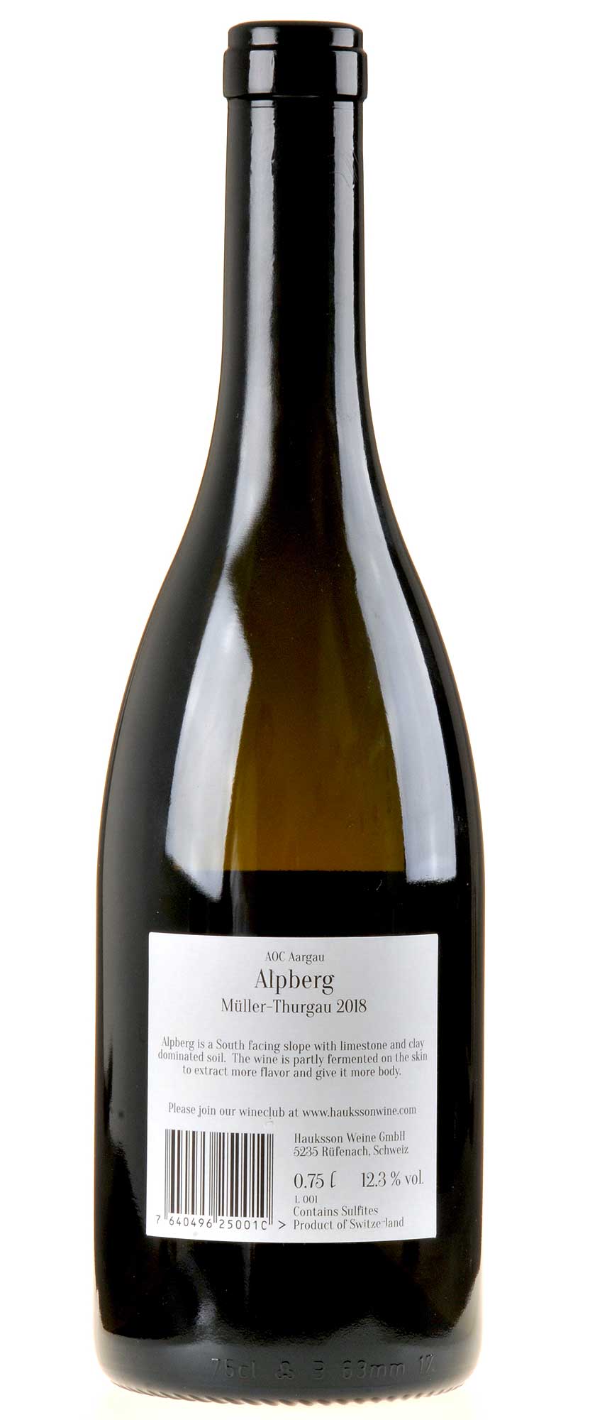 Hauksson Weine Müller-Thurgau Alpberg 2018 Rücketikette