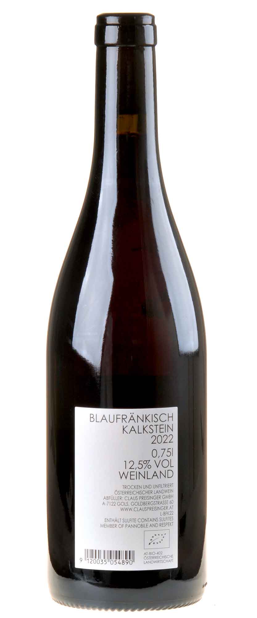 Claus Preisinger Blaufränkisch Kalkstein Bio 2022 Rücketikett