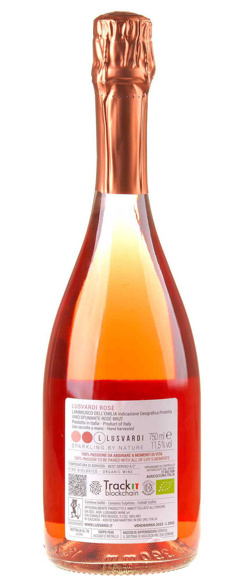 Lusvardi Wine Lusvardi Rosé Lambrusco Spumante Bio Rücketikett