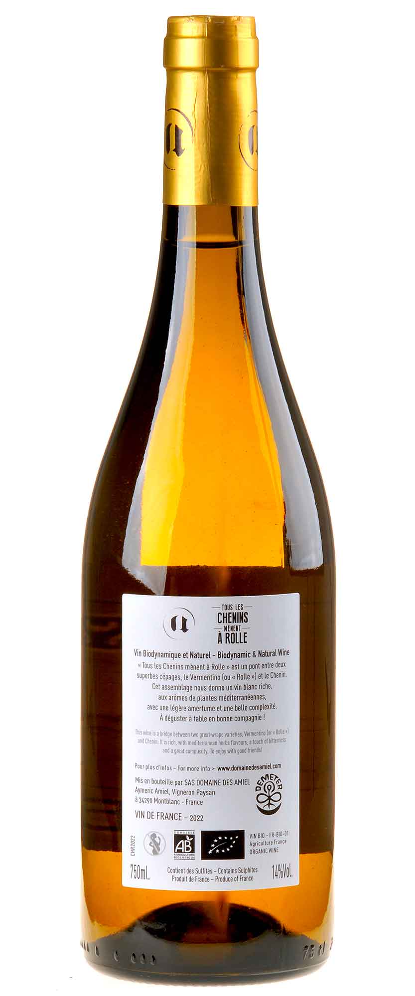 Domaine des Amiel Tous les Chenins Mènent à Rolle Bio 2022 Rücketikett