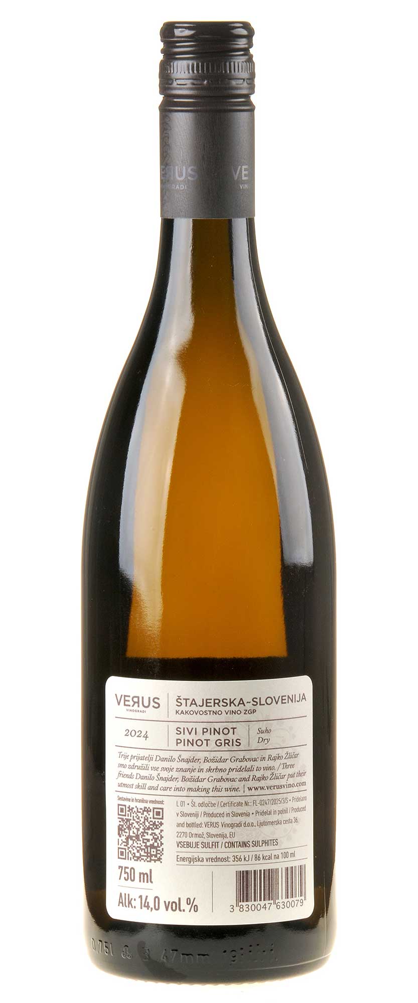 Verus Pinot Gris 2024 Rücketikett