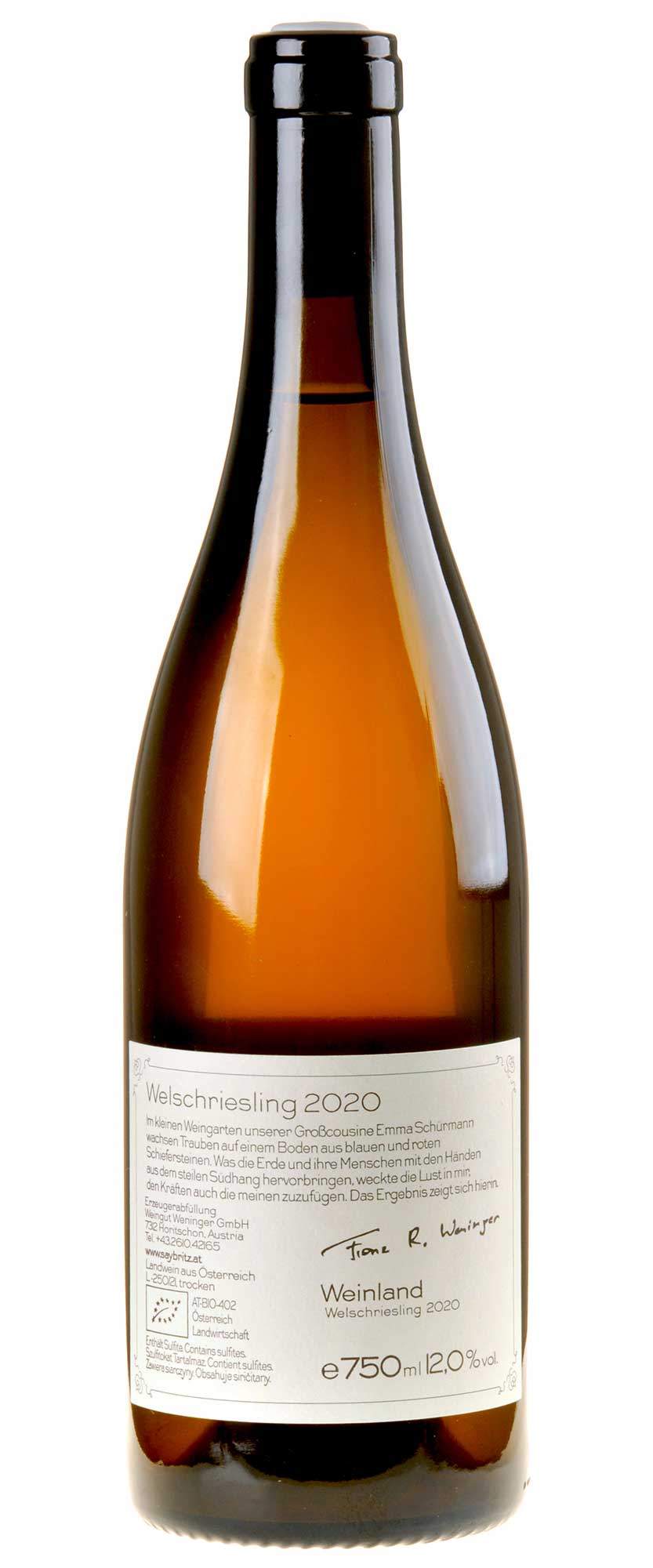 Weingut Weninger Welschriesling Saybritz Bio 2020 Rücketikett