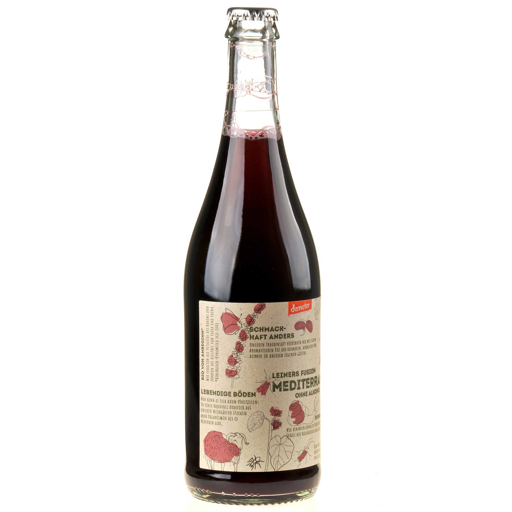 Weingut Leiner Fusion rot Mediterran alkoholfrei BIo Seitenetikett