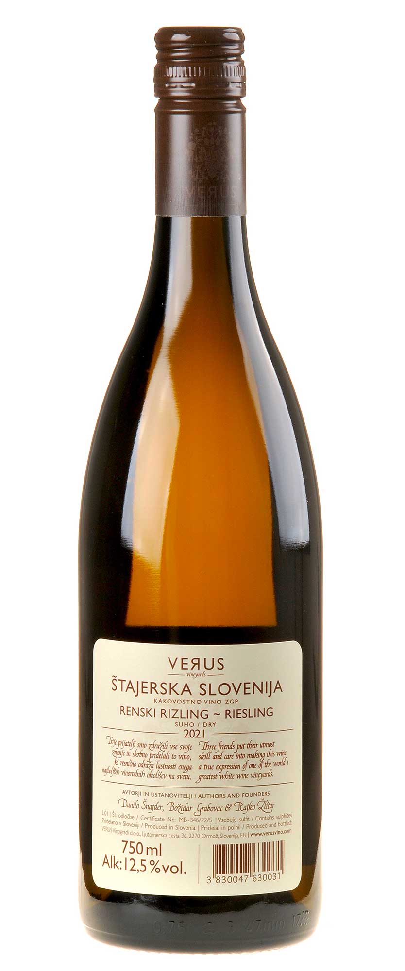 Verus Riesling 2021 Rücketikett