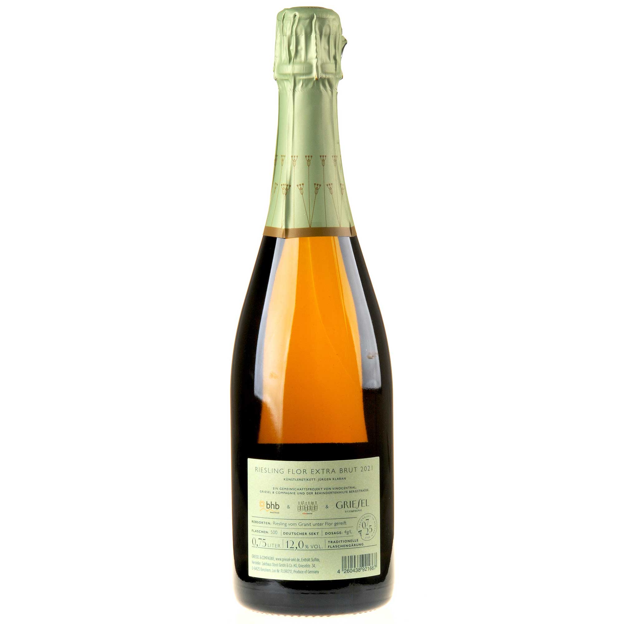 Bild Griesel & Compagnie Riesling Flor Extra Brut 2021 vinocentral UNIKAT Rücketikett