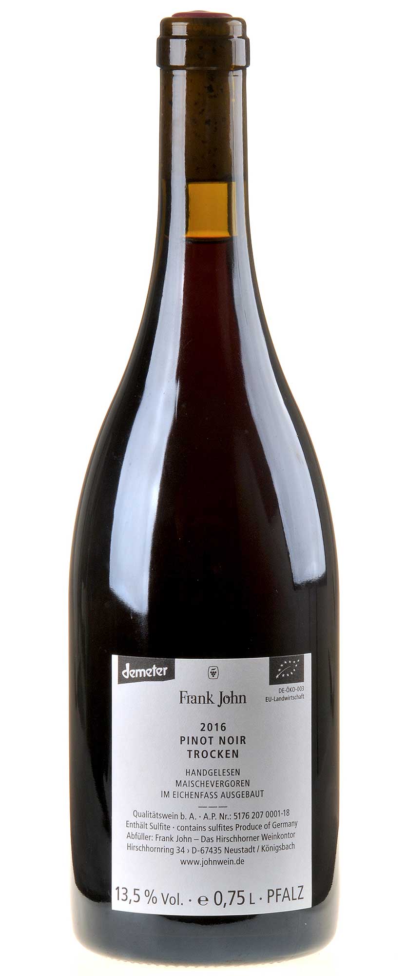 Frank John Pinot Noir Bio 2016 Rücketikett