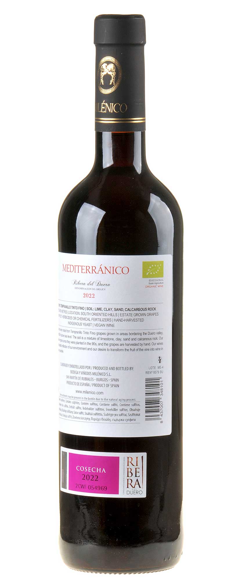 Milénico Mediterrànico Ribera del Duero Bio 2022 Rücketikett
