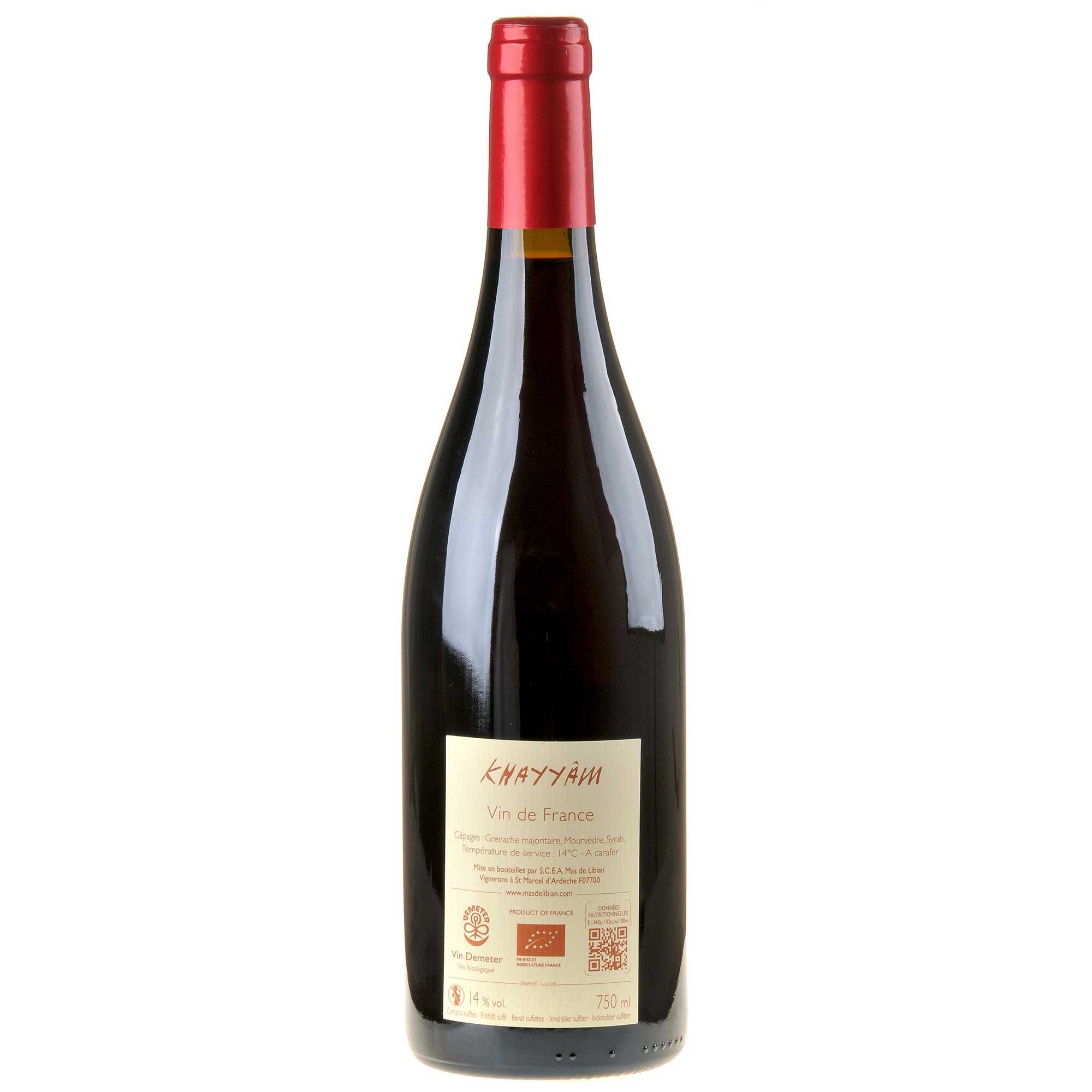 Mas de Libian Khayyâm Côtes du Rhône Bio 2023 Rücketikett