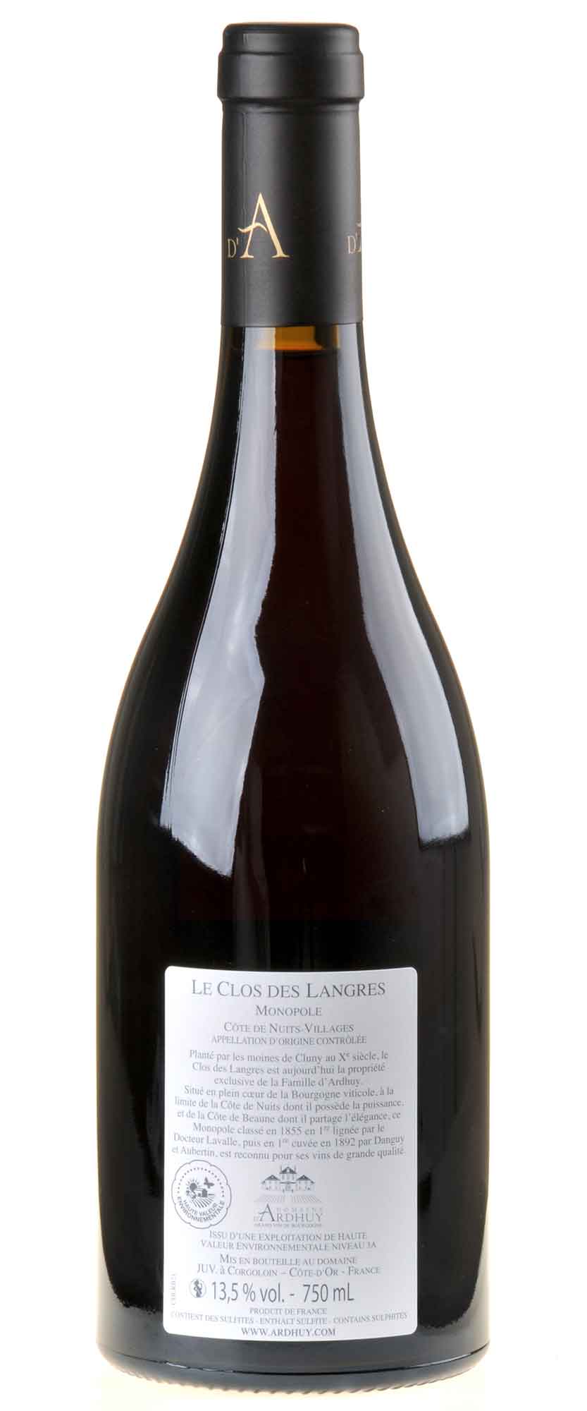 Domaine d'Ardhuy Clos des Langres Rouge Monopole 2021 Rücketikett