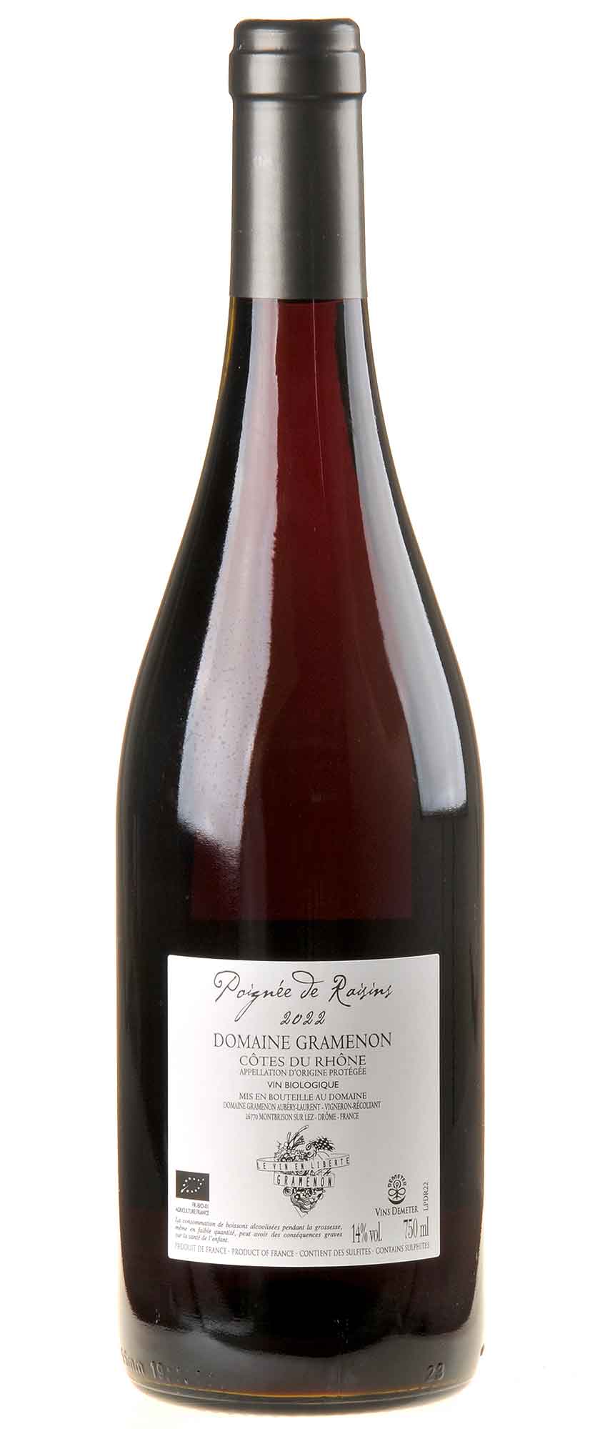 Domaine Gramenon Poignée de Raisins Côtes du Rhône Rouge Bio 2022 Rücketikett