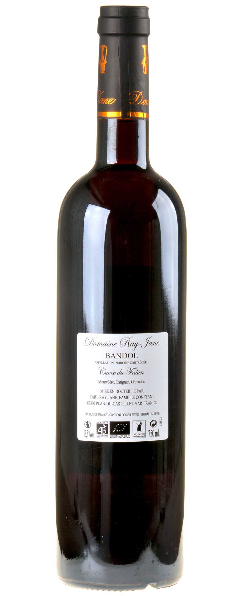 Domaine Ray Jane Cuvée des Faluns Bandol Rouge 2015 Rücketikette