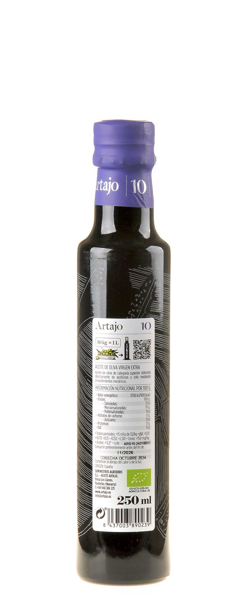 Artajo 10 Arbosana Olivenöl Extra Vergine Bio 2024 250ml Rücketikett