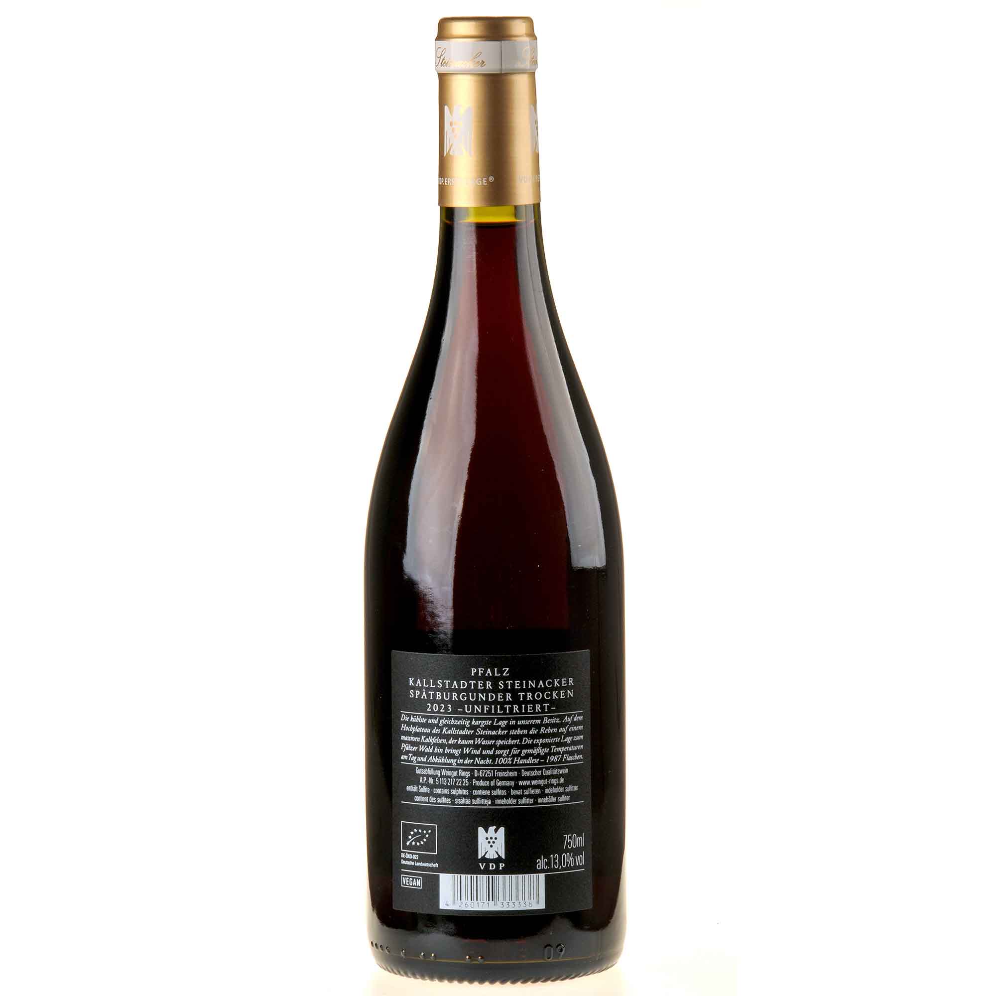 Weingut Rings Spätburgunder Kallstadter Steinacker Erste Lage 2023 Rücketikett