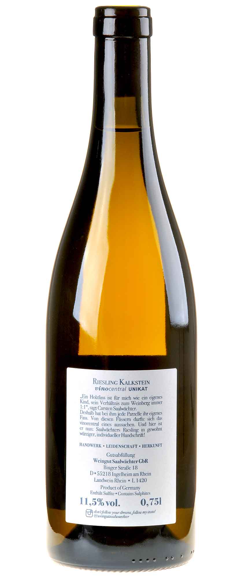 Carsten Saalwächter Riesling Kalkstein 2021 vinocentralUnikat Rücketikett