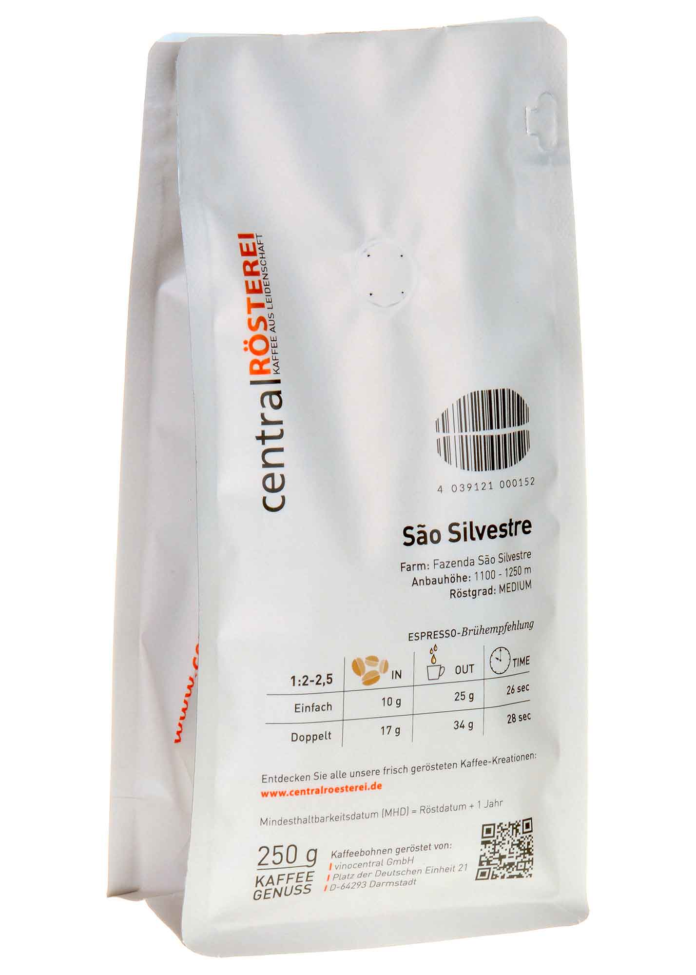 Bild CentralRösterei Sao Silvestre Brasil 250g Rücketikett