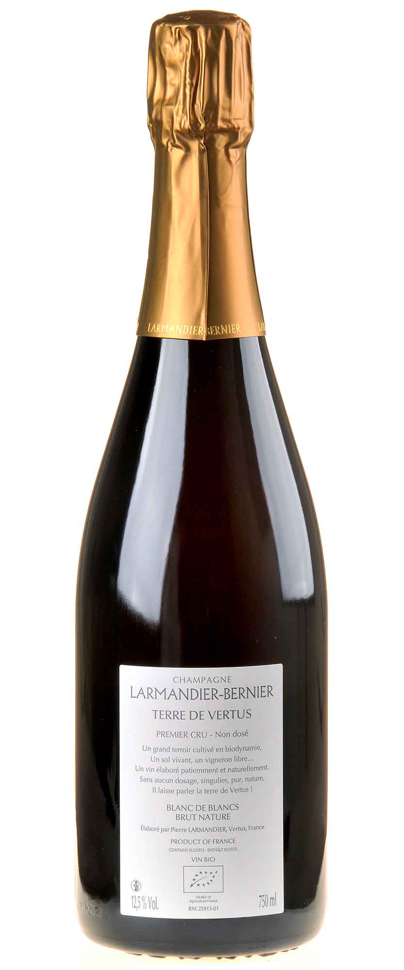 Larmandier-Bernier Terre de Vertus Champagne Non Dosé 1er Cru Blanc de Blancs Bio 2016 Rücketikett