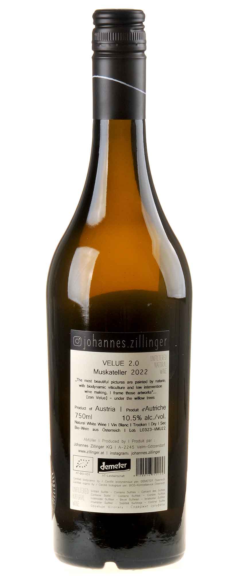 Johannes Zillinger Muskateller JZ VELUE Bio 2022 Rücketikett