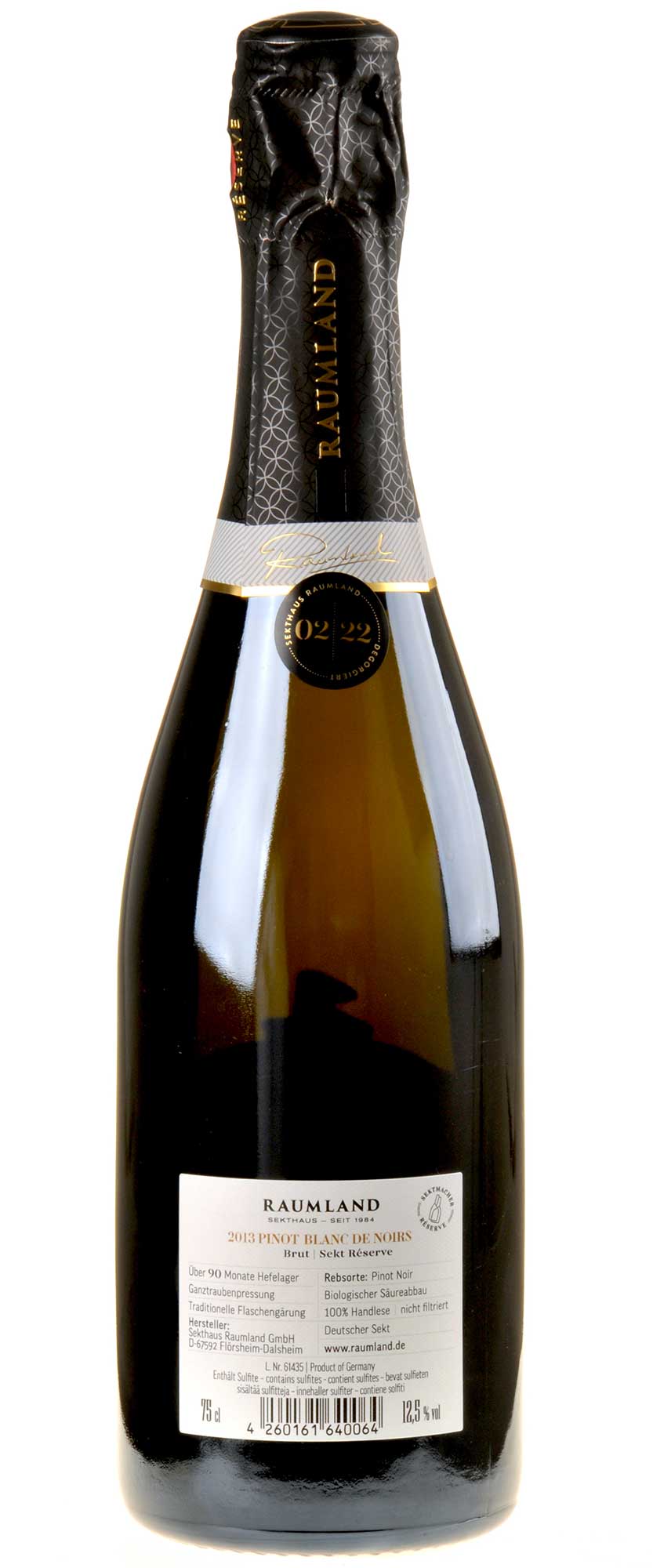 Sekthaus Raumland Pinot Blanc de Noir Réserve 2013 Rücketikett