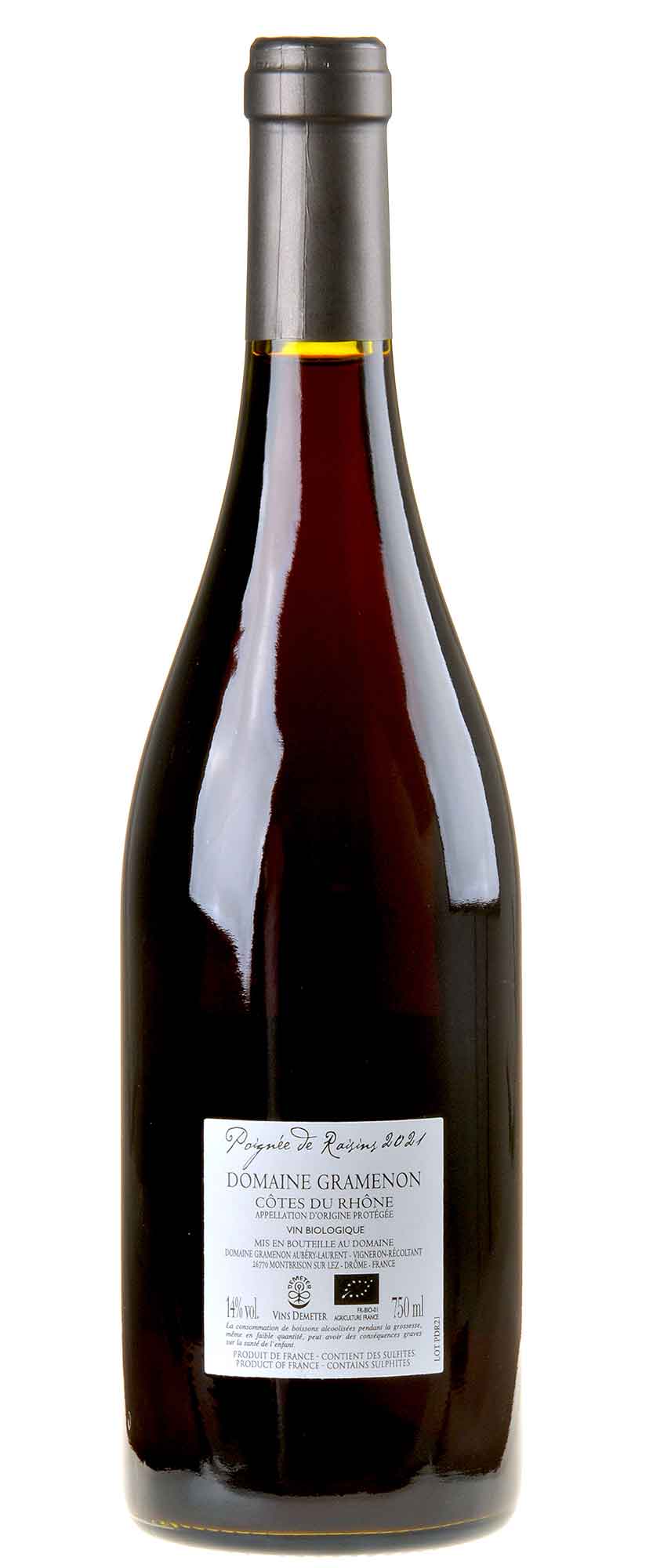 Domaine Gramenon Poignée de Raisins Côtes du Rhône Rouge Bio 2021 Rücketikett