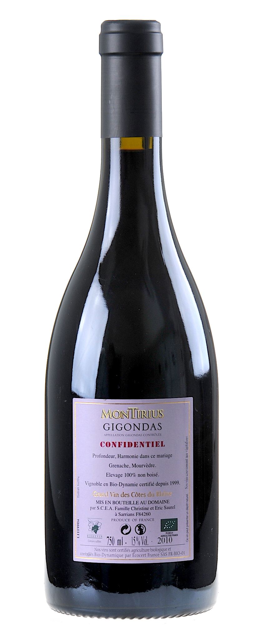 Montirius Confidentiel Gigondas 2010 Rücketikette