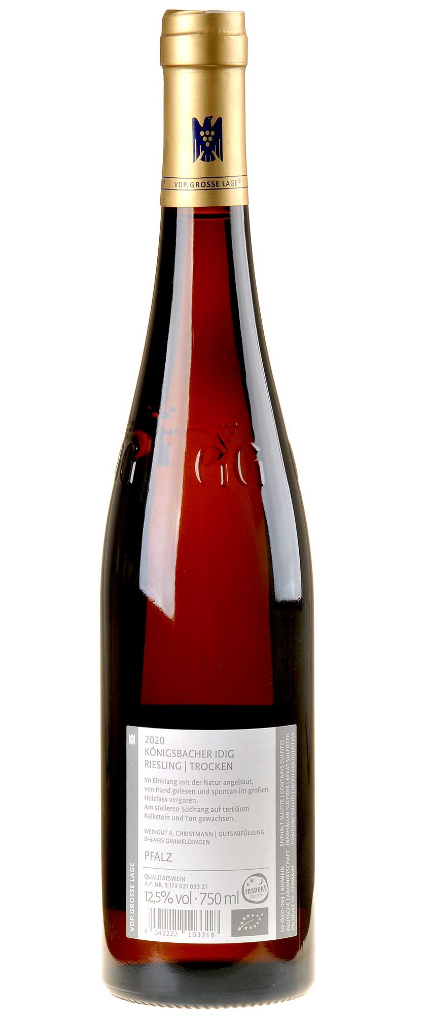 A.Christmann Riesling Idig Großes Gewächs Bio 2020 Rücketikett