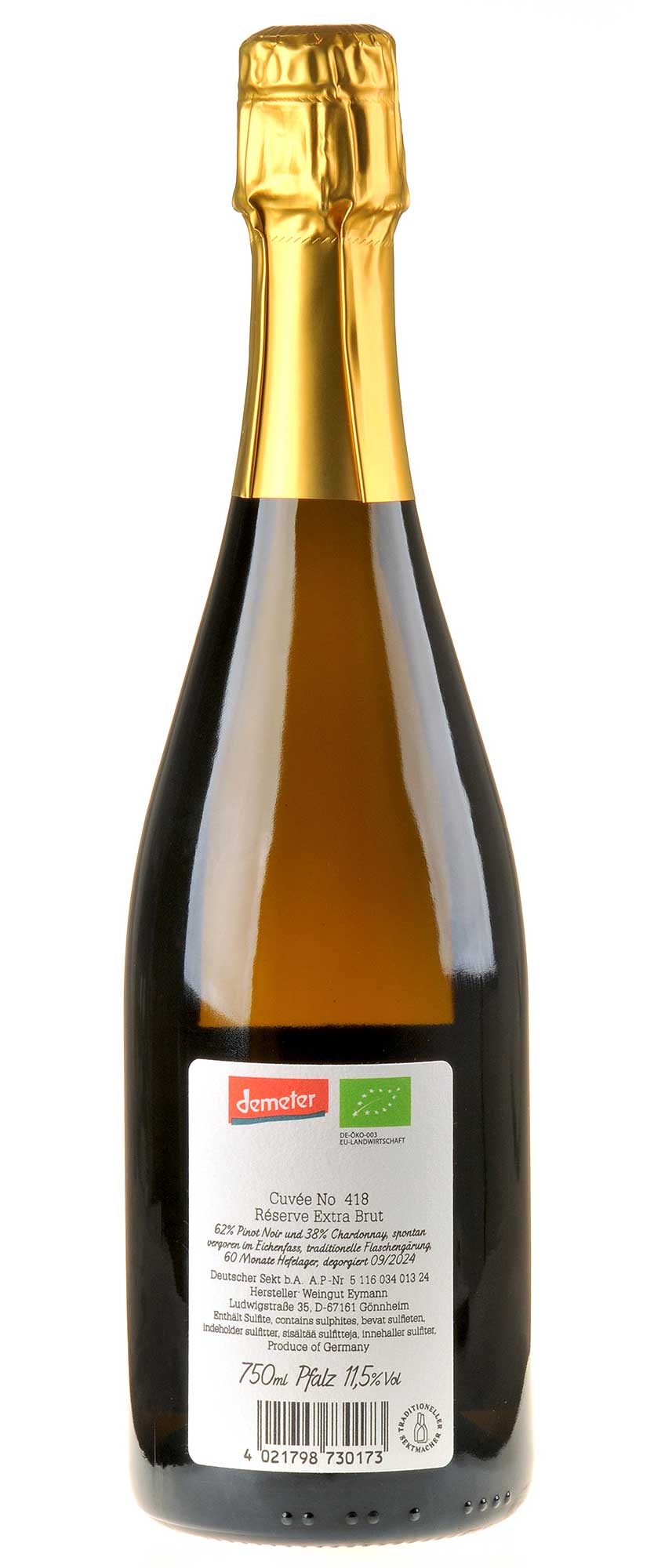 Weingut Eymann Cuvée No. 418 Réserve Extra Brut Bio Rücketikett