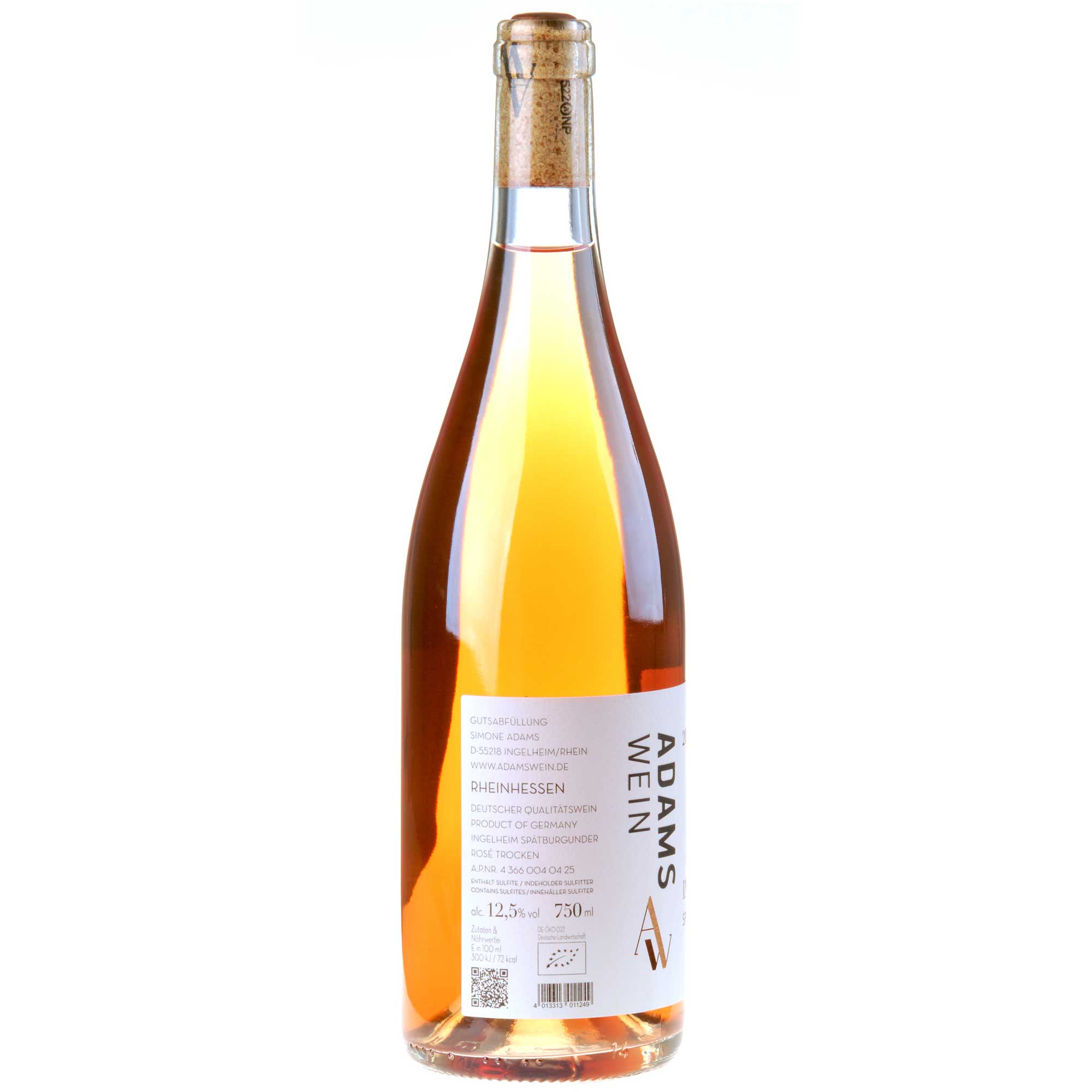 AdamsWein Spätburgunder Rosé Ingelheim Bio 2024 Rücketikett