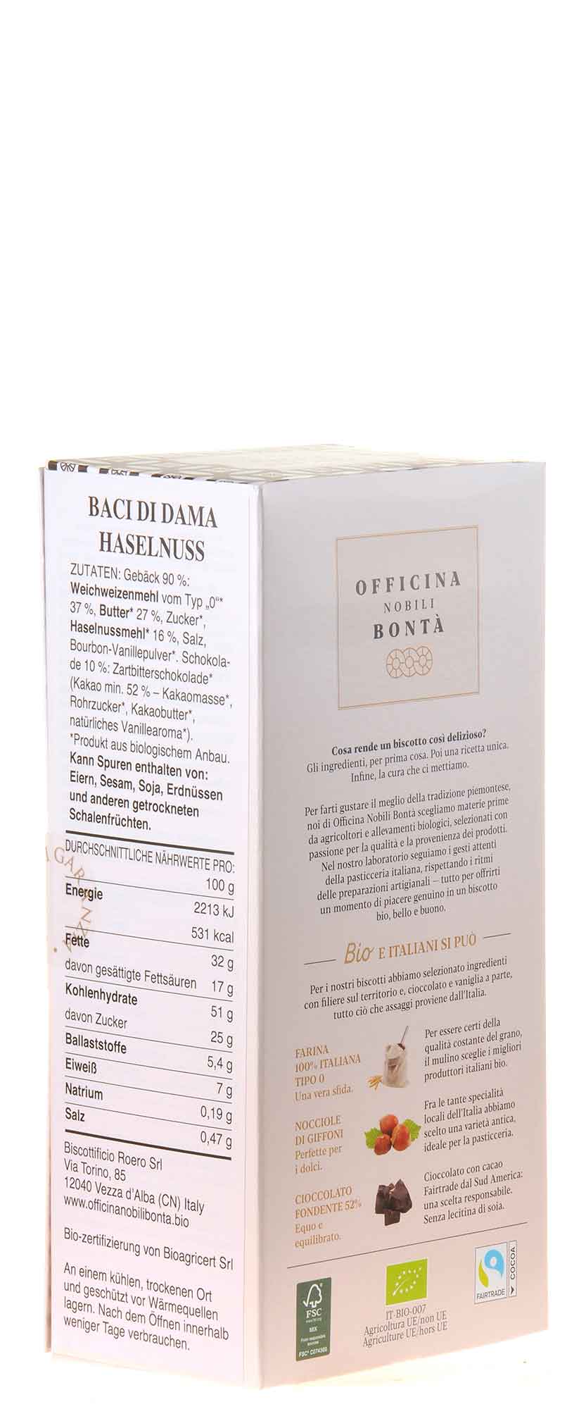 Officina Nobili Bonta Baci di Dama Nocciola Bio 180g Rückseite