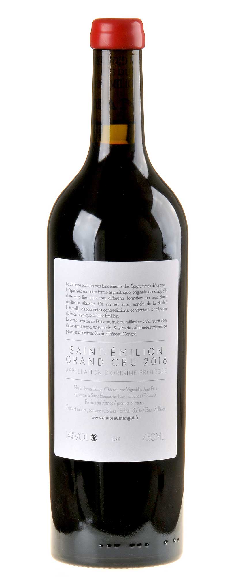 Château Mangot TODESCHINI Distique 9 Saint-Émilion Grand Cru 2016 Rücketikett