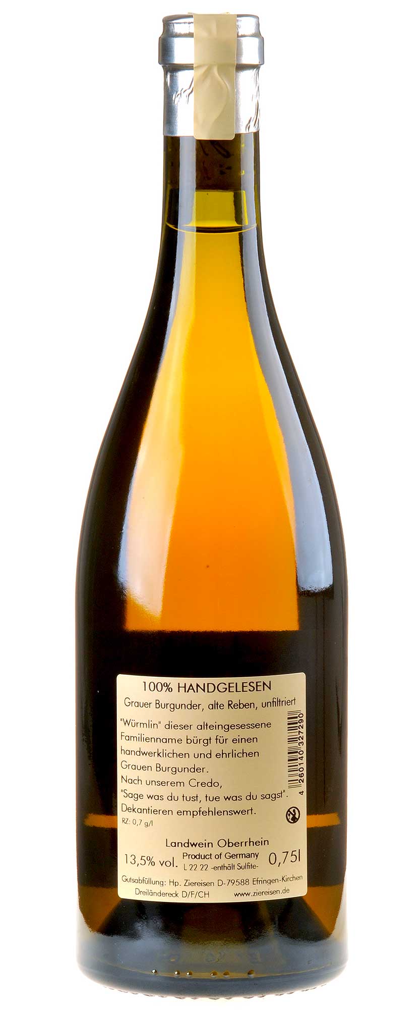 Weingut Ziereisen Jaspis Würmlin Grauer Burgunder Alte Reben 2020 Rücketikett