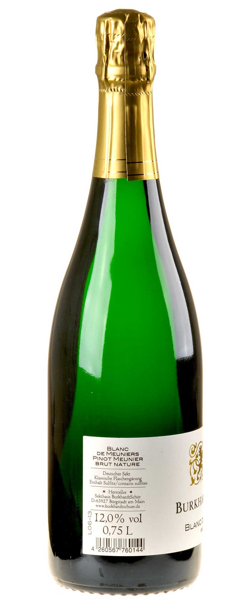 Sekthaus BurkhardtSchür Blanc de Meuniers Brut Nature Rücketikette