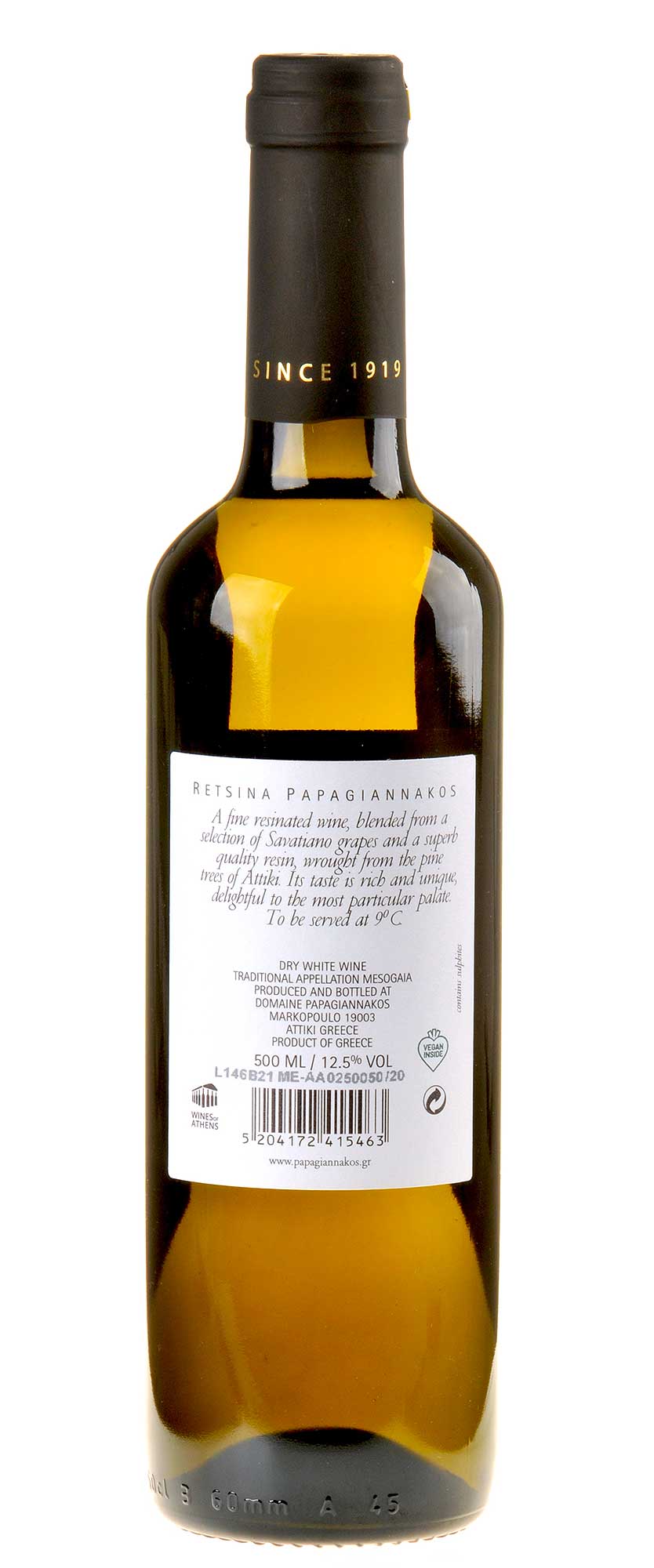 Papagiannakos Retsina 2020 0,5L Rücketikett