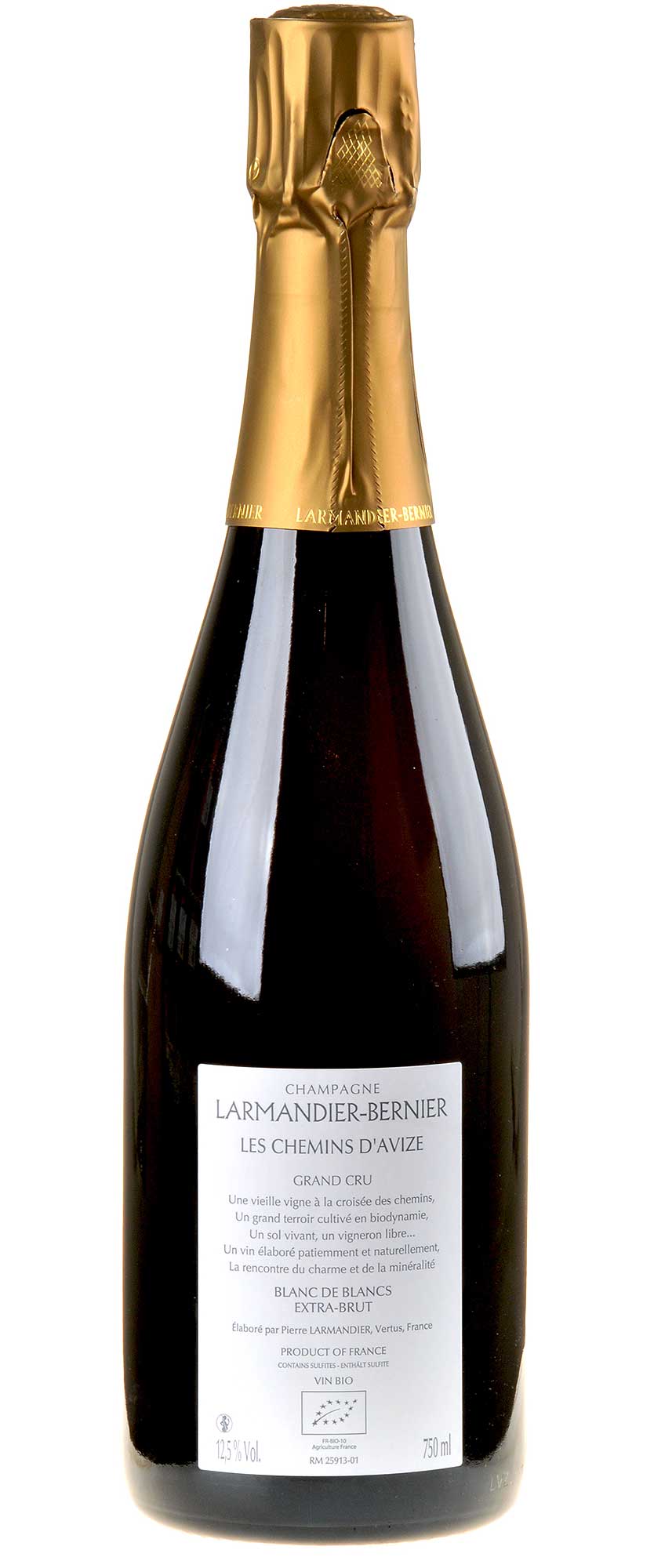 Larmandier-Bernier Les Chemins d'Avize Champagne Grand Cru Blanc de Blancs Bio 2013 Rücketikett