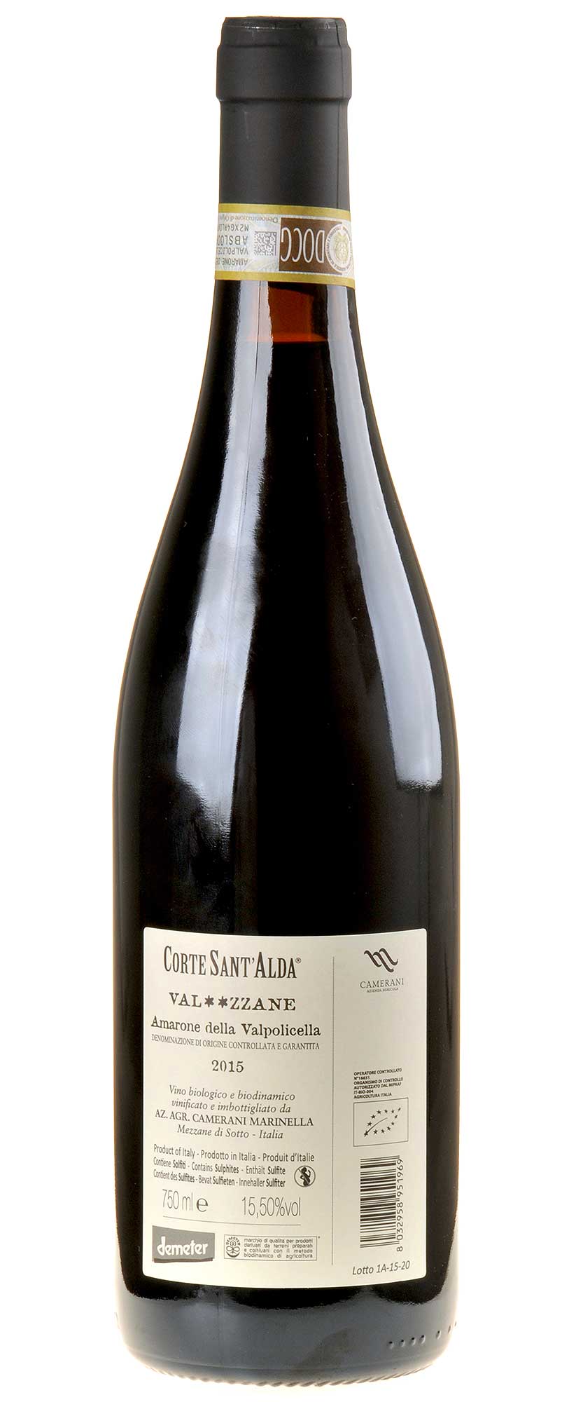 Corte Sant'Alda Amarone della Valpolicella VAL**ZZANE Bio 2015 Rücketikett