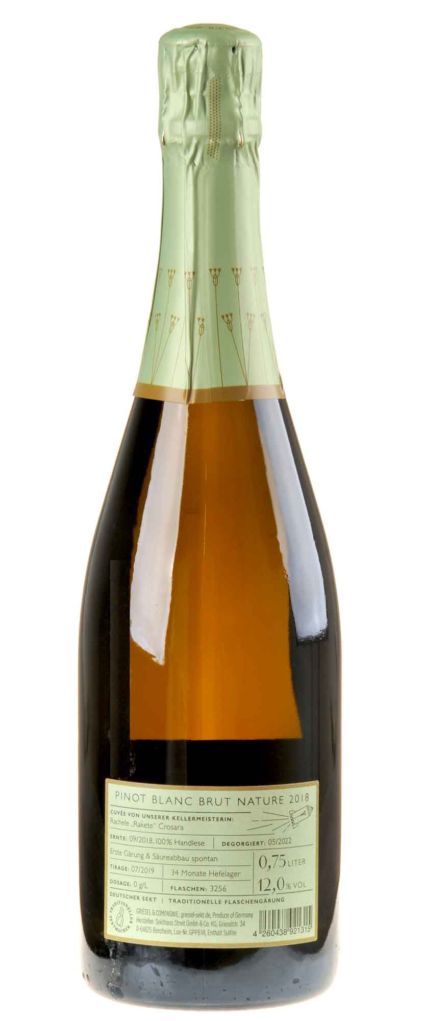 Griesel & Compagnie Pinot Blanc Brut Nature -Prestige- 2018 Rücketikett