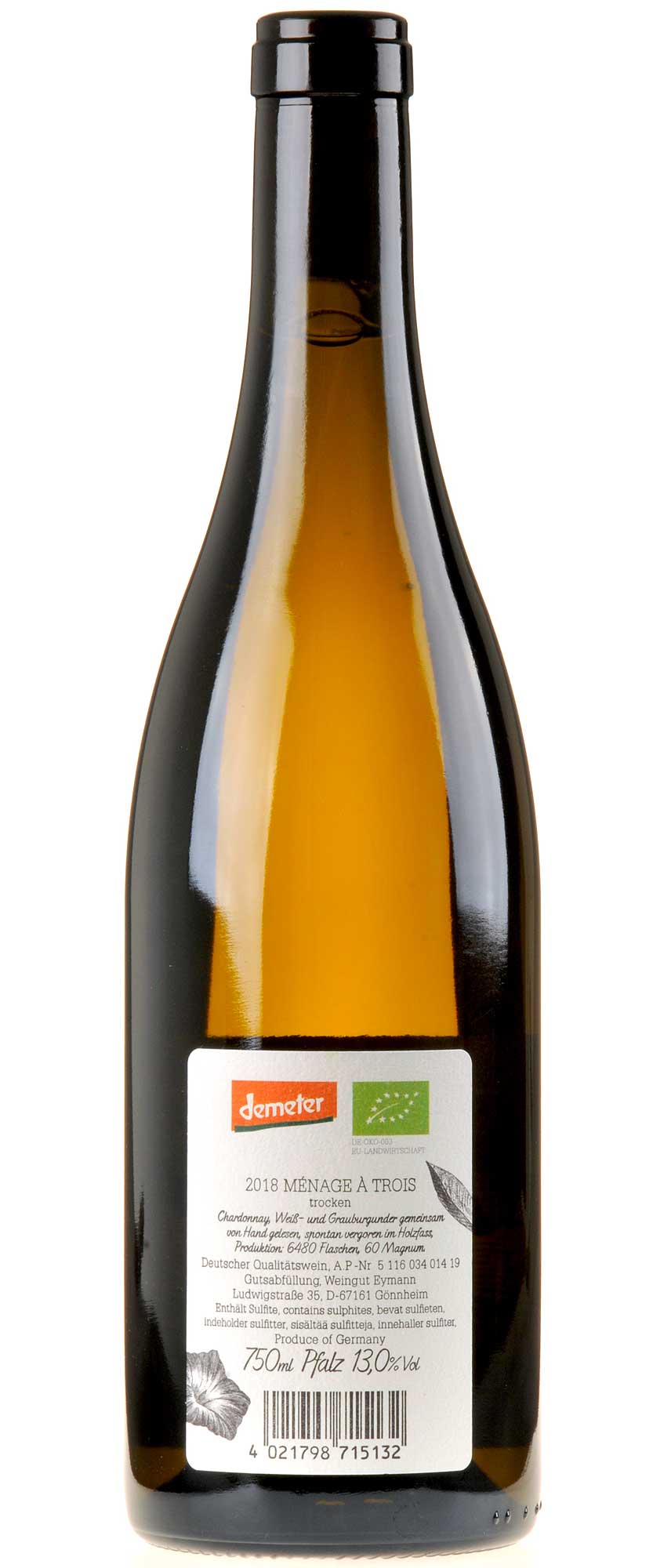 Weingut Eymann Ménage à trois Toreye 2018 Bio Rücketikette