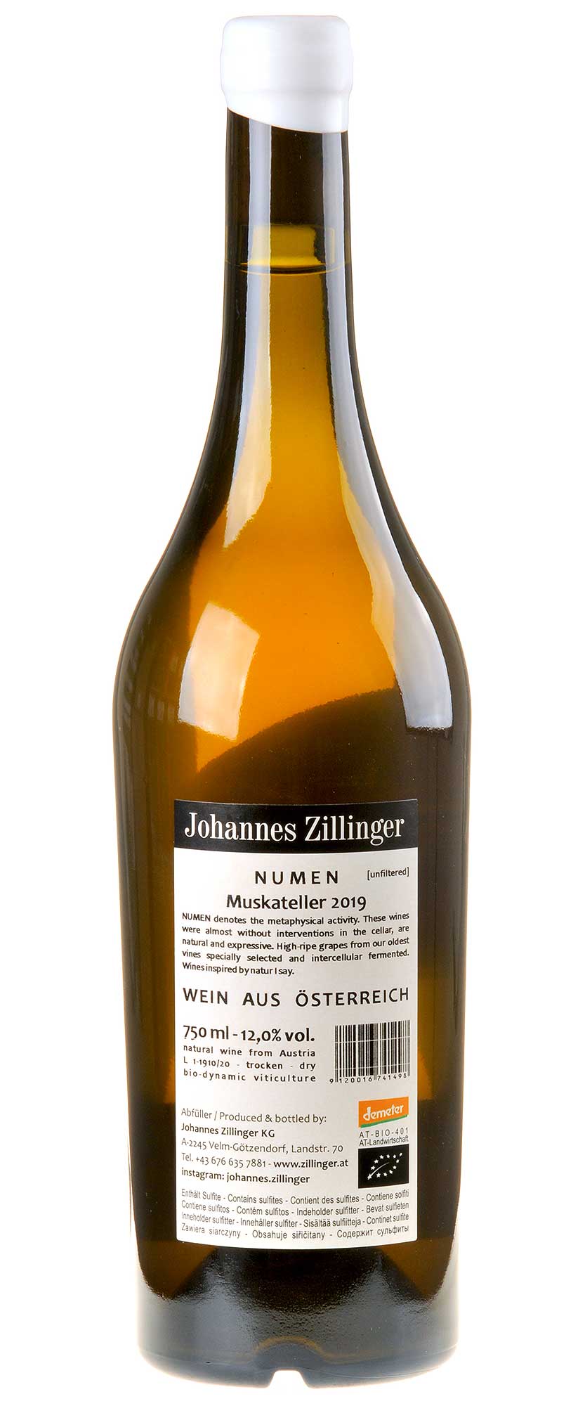 Johannes Zillinger NUMEN Muskateller Bio 2019 Rücketikett