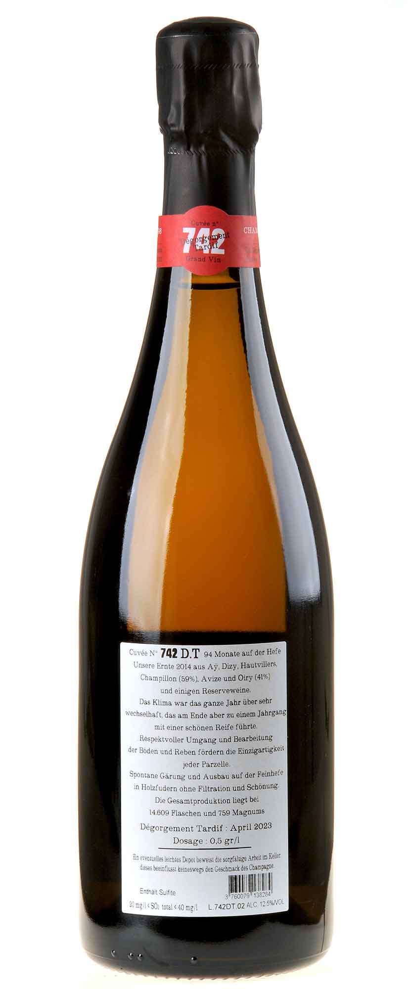 Jacquesson Champagne Extra-Brut Cuvée N°742 Dégorgement Tardif Rücketikett
