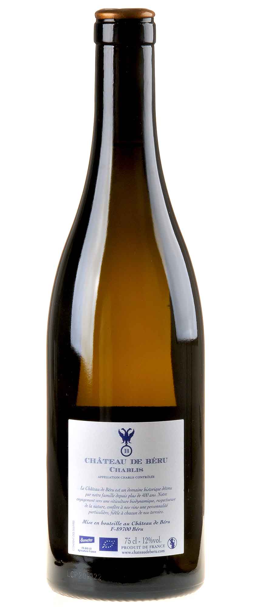 Château de Béru Chablis Côte aux Prêtres Bio 2020 Rücketikett